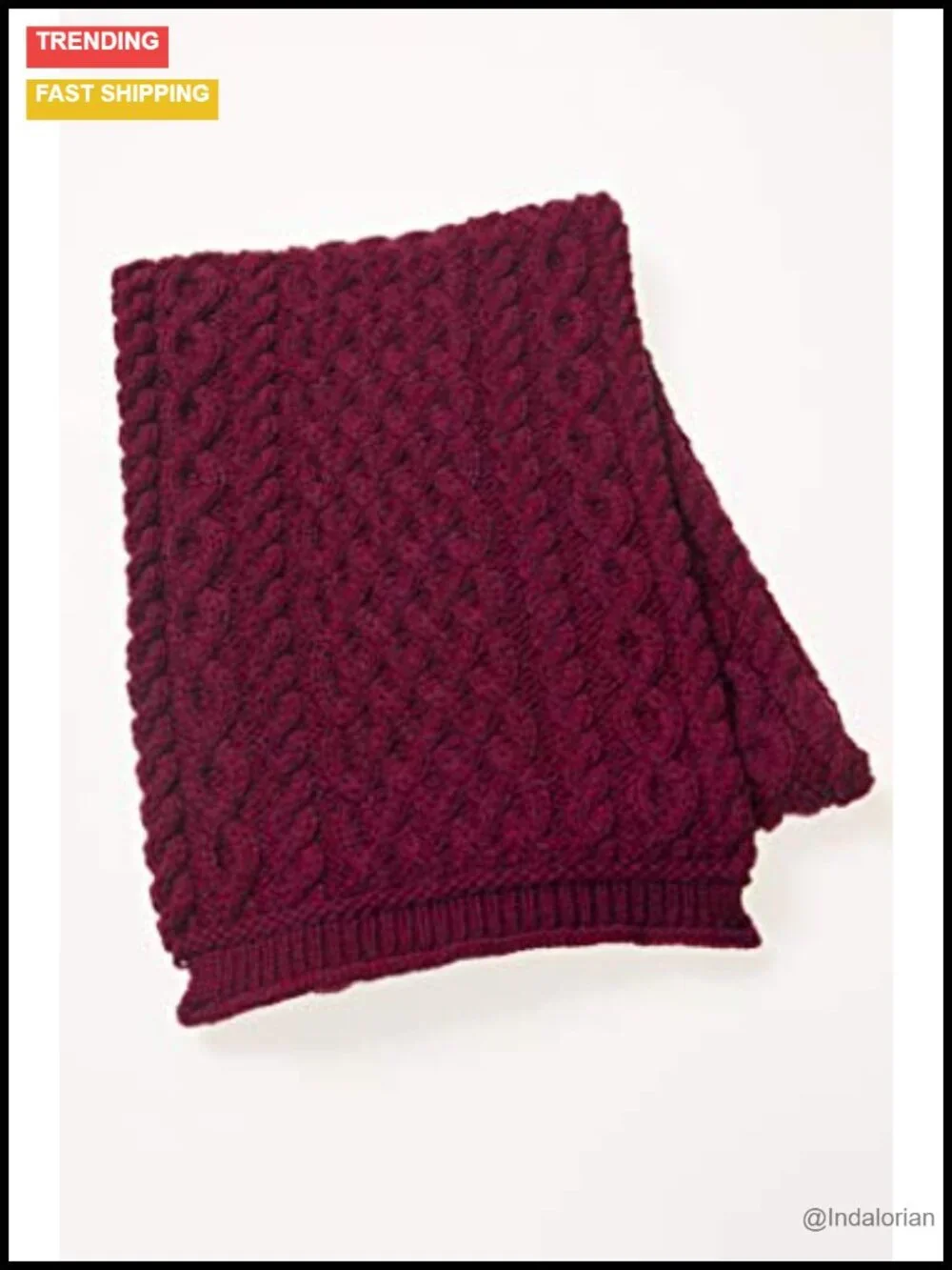 Authentic Aran Knit Wool Scarf Trellis Stitch Cozy Warm Wrap